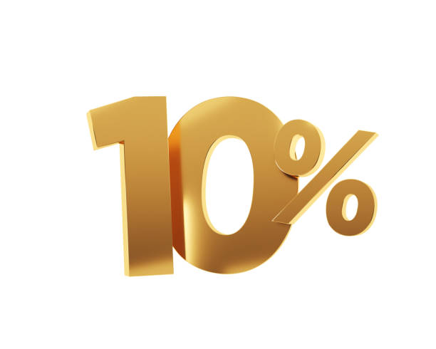 istock Golden ten percent on white background. 3d render. 1335548556