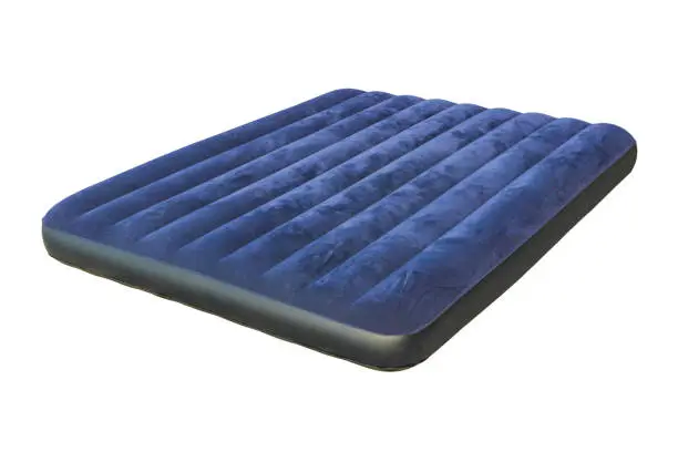 Inflatable camping mattress close up isolated on white background