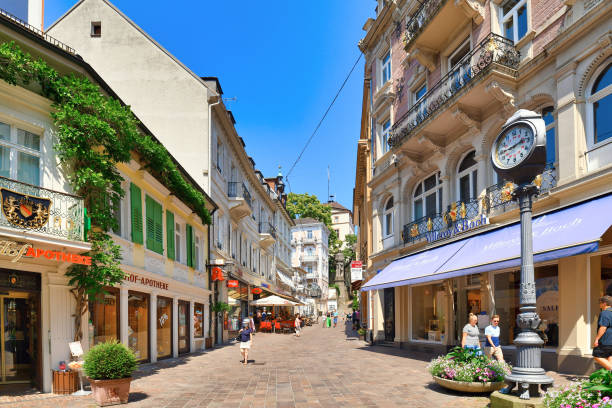 Baden-Baden, Germany -  Old historic city center of spa town Baden-Baden Baden-Baden, Germany - July 2021: Old historic city center of spa town Baden-Baden on a sunny summer day baden baden stock pictures, royalty-free photos & images