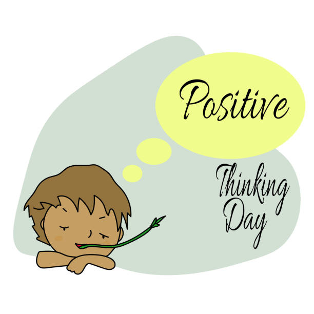 Positive Thinking Day, idea for a cute postcard with positive motivation Positive Thinking Day, idea for a cute postcard with positive motivation vector illustration lying friends quotes stock illustrations