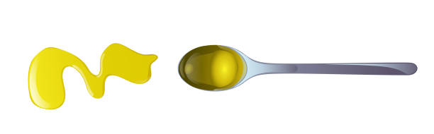 illustrazioni stock, clip art, cartoni animati e icone di tendenza di cucchiaio da olio d'oliva - cooking oil olive oil nutritional supplement spoon