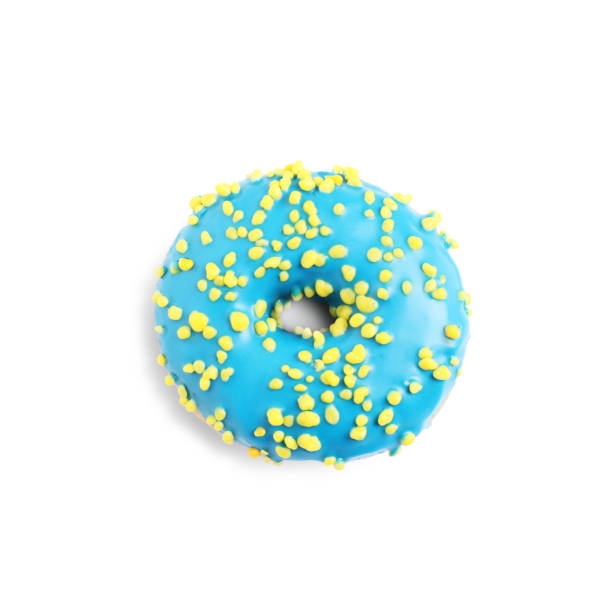 istock Sweet delicious glazed donut on white background, top view 1335556877