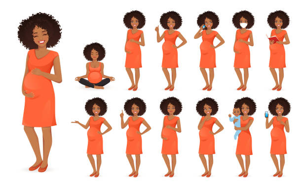 ilustrações de stock, clip art, desenhos animados e ícones de woman pregnant - africana gravida