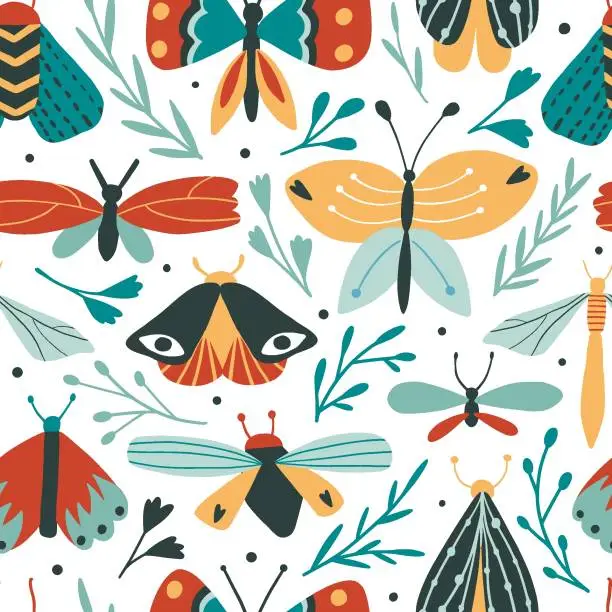 Vector illustration of Doodle insects seamless patterns