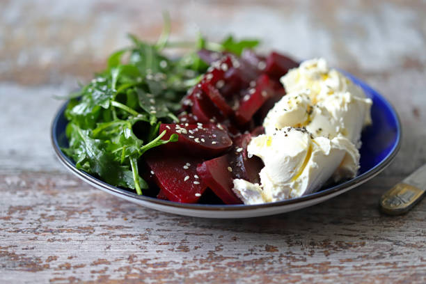 istock Keto salad with beets, arugula and mascarpone cheese. 1335564988
