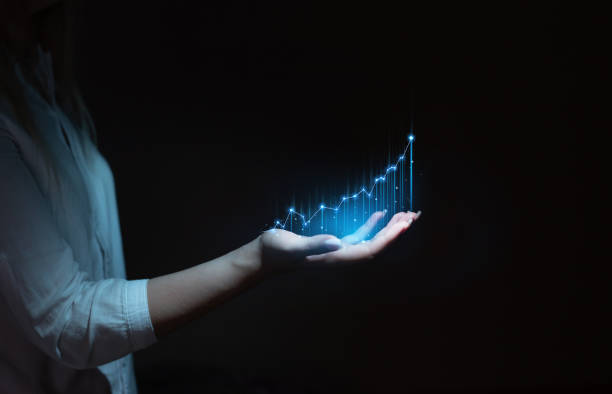 Hand  holding arrow graph corporate business growth   plan. Business development to success, profit and growing growth plan. Global business industry development.