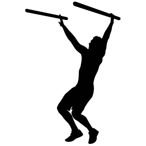 силуэт подтягивающихся шагов тренировки на белом фоне - sport exercising silhouette chin ups stock illustrations