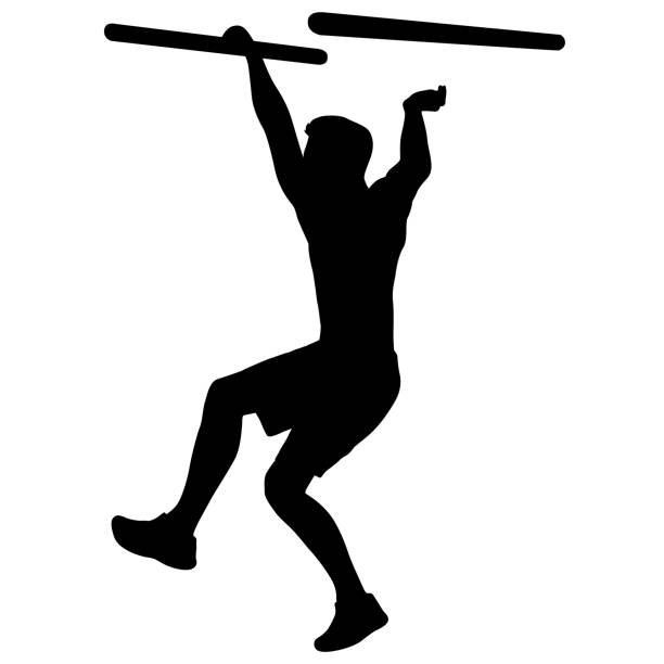 силуэт подтягивающихся шагов тренировки на белом фоне - sport exercising silhouette chin ups stock illustrations