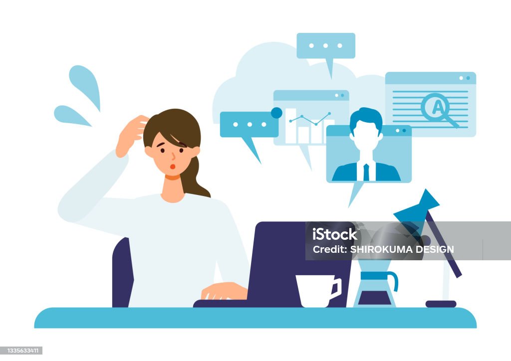 Multitasking Computer Image Multitasking Businesswoman Working On Computer Stock Illustration ...