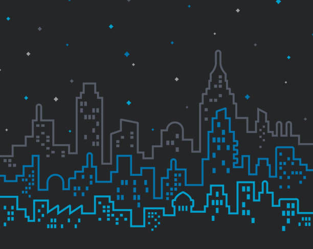 illustrazioni stock, clip art, cartoni animati e icone di tendenza di sfondo silhouette astratta della linea del paesaggio urbano - city of los angeles city life cityscape night