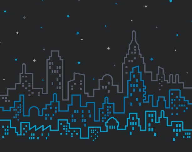ilustrações de stock, clip art, desenhos animados e ícones de cityscape line abstract silhouette background - city of los angeles city life cityscape night