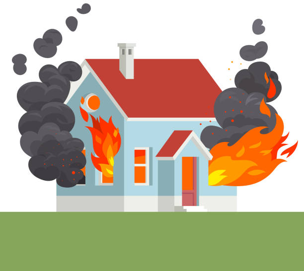 Fire Burning House Illustration. Disaster With Fire. burning house stock illustrations