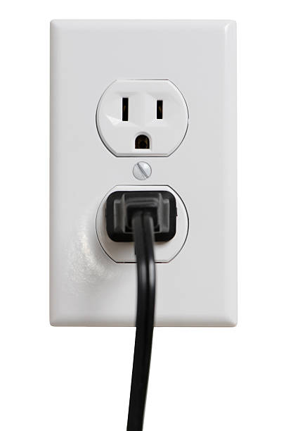 Electrical Outlet with Plug Isolated on White Background stock photo