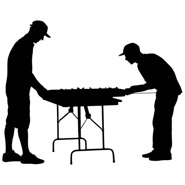 Vector illustration of Silhouette two men playing table hockey on a white background