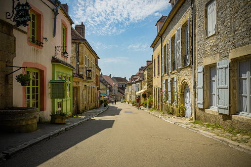 old street in the medieval village of vezelay in bourgogne in france