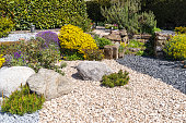 istock beautifully landscaped ornamental garden with ornamental gravel and flowers 1335655139