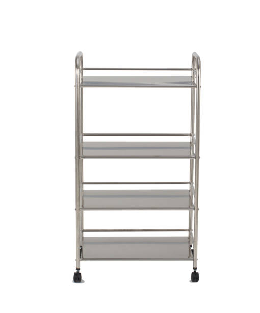 istock Stainless steel racks with wheels isolated on white 1335661172