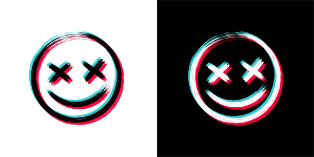 vektorillustration verrückt gruseliger pinselstrich lächeln mit 3d tech glitch effekt - clown evil horror spooky stock-grafiken, -clipart, -cartoons und -symbole