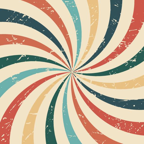 istock Vintage colorful spiral radial striped starburst. Retro abstract sunrays background with grunge texture 1335663635