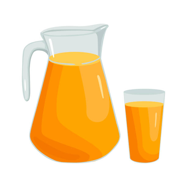 ilustraciones, imágenes clip art, dibujos animados e iconos de stock de zumo de naranja fresco en un vaso y vaso decantador aislado sobre fondo blanco. ilustración vectorial - decanter