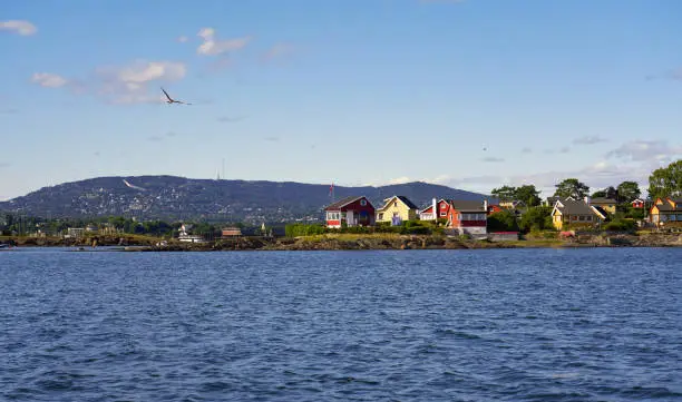 Small island in the Oslo Fjord with tiny holiday huts