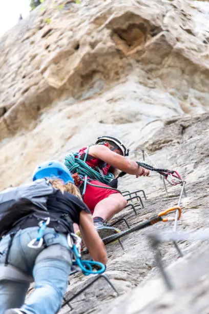 mountain climbing extreme sport in nature via ferrata