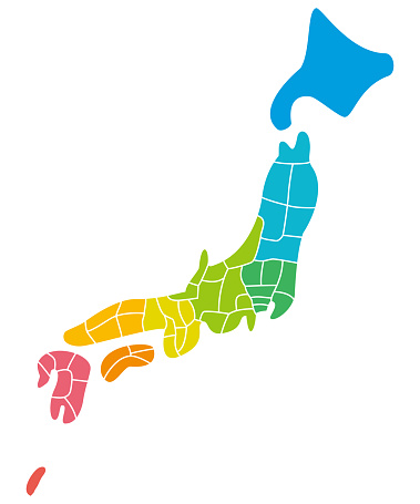 Inverted Japan Map Deformed Map Of Japan Colorcoded By Area Stock Illustration - Download ...