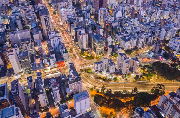 Paulista Avenue seen from above at night stock photo