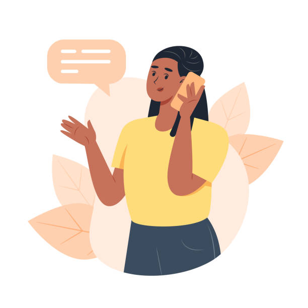 Young woman calling by smartphone Young woman calling by smartphone person on phone stock illustrations