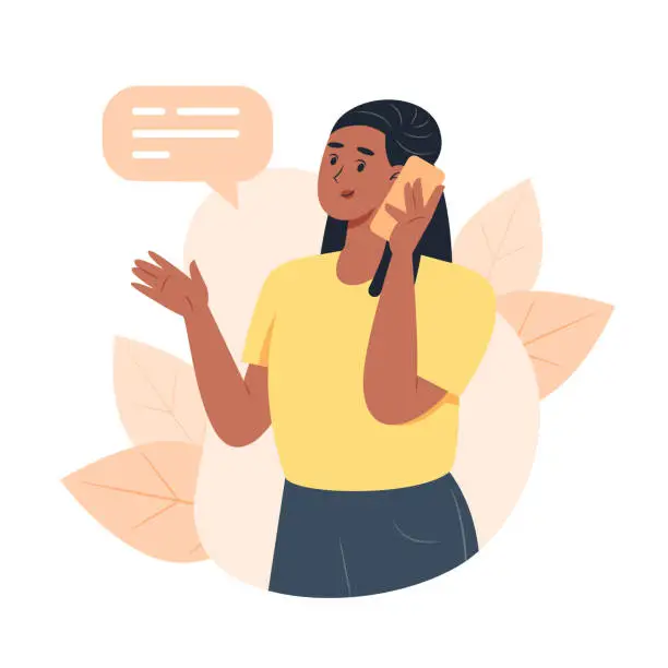 Vector illustration of Young woman calling by smartphone