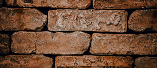 istock Brick wall close-up. Abstract banner made of antique brickwork 1335677392