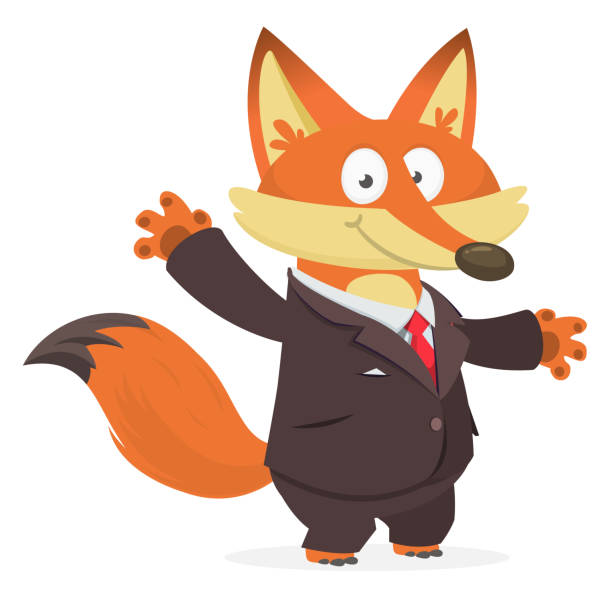 Cartoon funny fox wearing tuxedo or business suit.  Vector illustration isolated Cartoon funny fox wearing tuxedo or business suit.  Vector illustration isolated dinner jacket stock illustrations