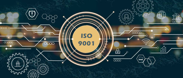 ISO 9001 icon. ISO standards quality control assurance warranty business technology concept. stock photo