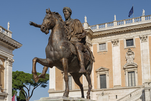 The replica of the statue of the Emperor of Marcus Aurelius in Piazza del Campidoglio, Rome