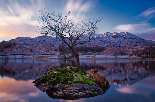 Sunrise on Rydal Water in the English lake district.