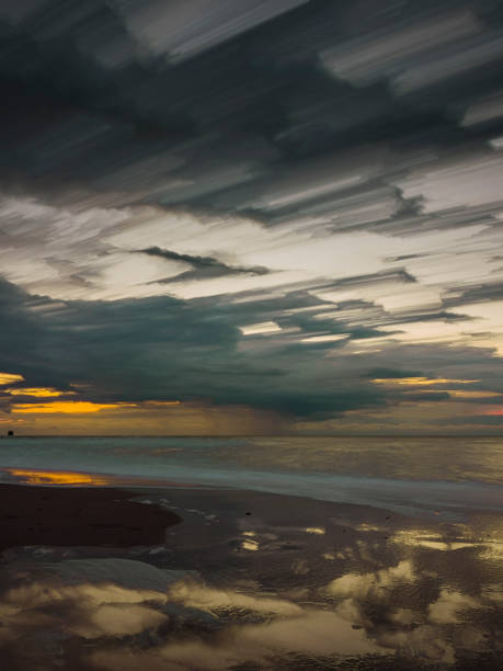 Sunset over Baltic Sea in Mielno, Poland. Long exposure.