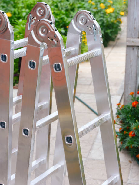 Aluminum stepladder foldable on white background