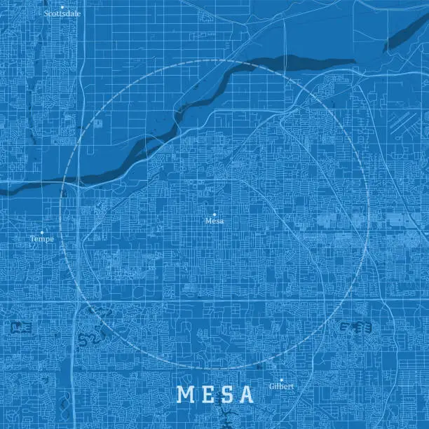 Vector illustration of Mesa AZ City Vector Road Map Blue Text