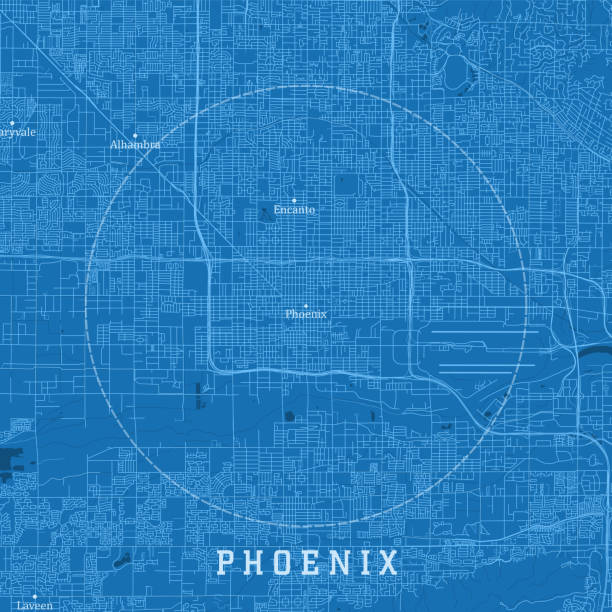 ilustrações, clipart, desenhos animados e ícones de phoenix az city vector road map blue text - phoenix arizona city road