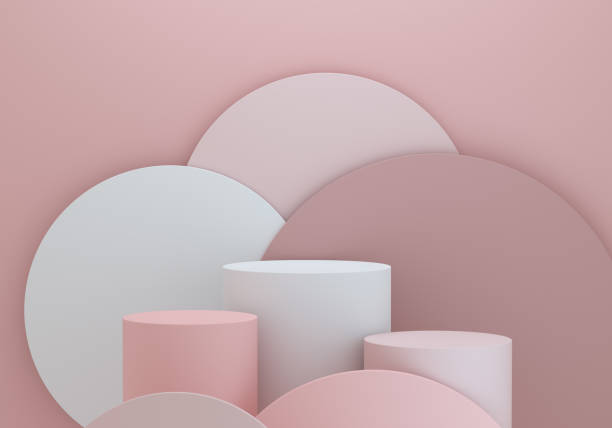istock Minimalist room with Cylinders pedestal for product display on pink background. 1335691321