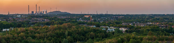 Gladbeck, North Rhine-Westfalia, Germany - August 02, 2018: View over the Ruhr Area from the Mottbruchhalde, looking north at the power station in Gladbeck