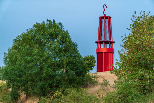 Moers, North Rhine-Westfalia, Germany - August 03, 2018: Das Geleucht, a memorial of a mining lamp at the Halde Rheinpreussen
