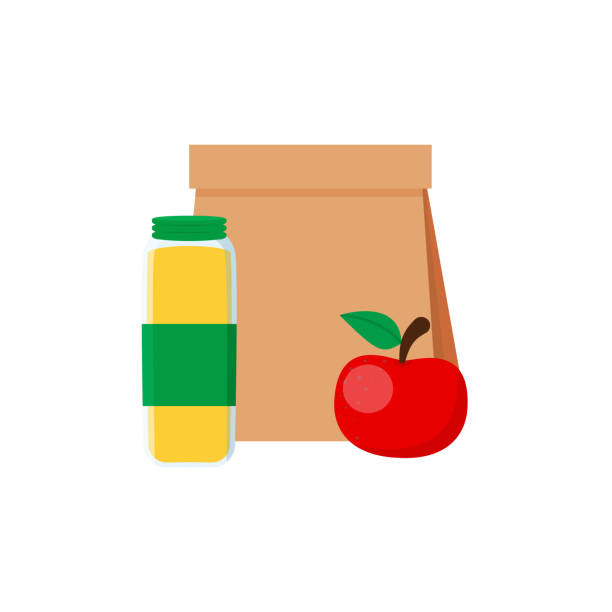 給食の食べ物の食べ物とスナック。フラットスタイルのベクトルイラスト - packed lunch paper bag symbol computer icon点のイラスト素材／クリップアート素材／マンガ素材／アイコン素材