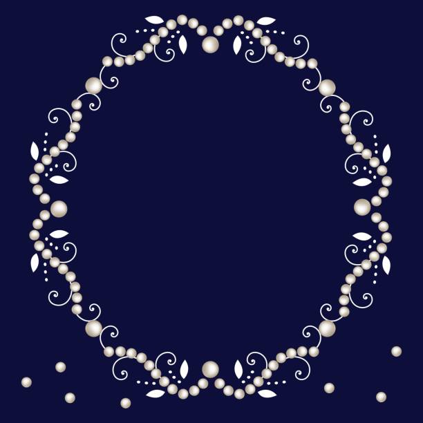 ilustrações de stock, clip art, desenhos animados e ícones de pearl frame with decorative elements isolated on navy background. - jewelry collection white background white