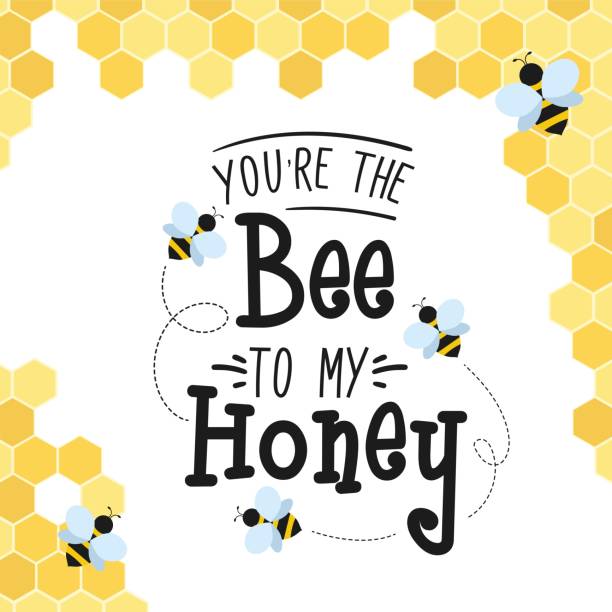 당신은 타이포그래피 글자와 벌집 세포내 꿀 포스터에 꿀벌입니다 - honey hexagon honeycomb spring stock illustrations