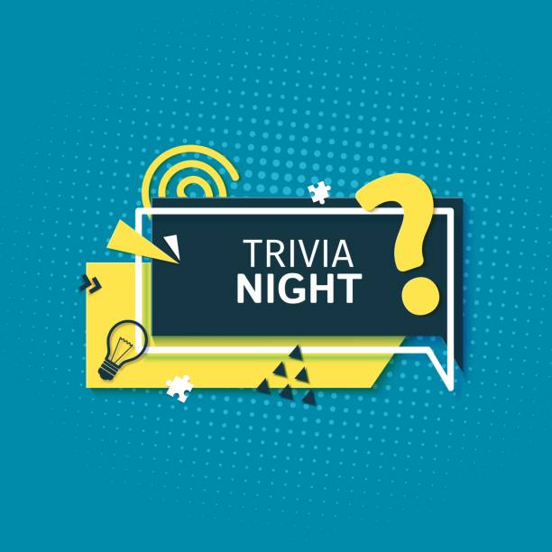 Trivia Night show label in paper cut style. Layout banner with white frame and yellow question mark. Flat geometric shapes retro style. Layered papercut sticker for ad flyer. Vector card Trivia Night show label in paper cut style. Layout banner with white frame and yellow question mark. Flat geometric shapes retro style. Layered papercut sticker for ad flyer. Vector card quiz night stock illustrations