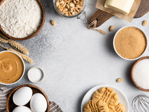 istock Ingredients for cooking peanut butter cookies top view. Culinary background. Copy space. 1335696170