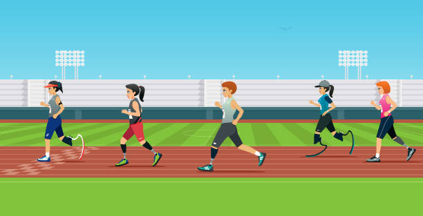 illustrazioni stock, clip art, cartoni animati e icone di tendenza di corridore handicappato - track and field athlete