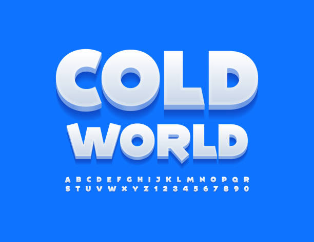 Vector abstract template Cold World. Creative set of Alphabet Letters and Numbers White 3D Font antarctica travel stock illustrations