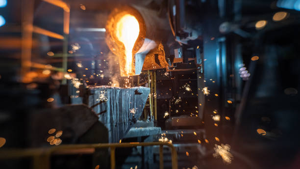 istock Operating with hot iron, casting products in foundry 1335706395